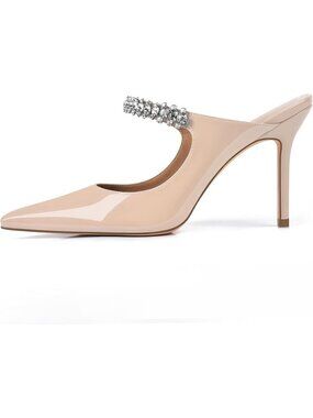 Women's Nude Rhinestone Heels Pointed Toe Slip On 4" Stiletto Closed Toe Pumpsv